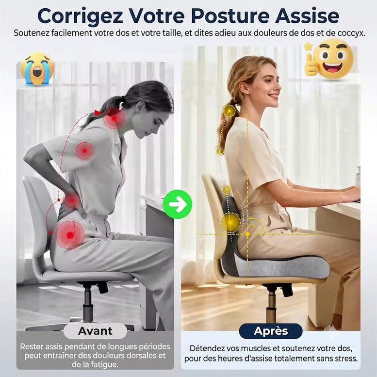 Coussin Lombaire Orthopédique pour Bureau et Voiture